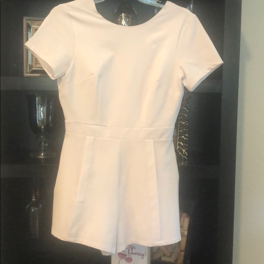 Open back romper with pleated short detail